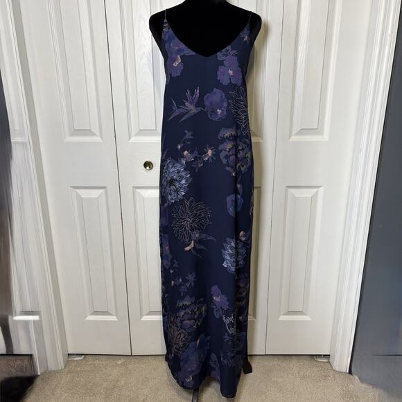 Jasmine & Juliana Maxi Dress Size 2 Slip Style Navy Floral Side Slit Lined - Picture 1 of 9
